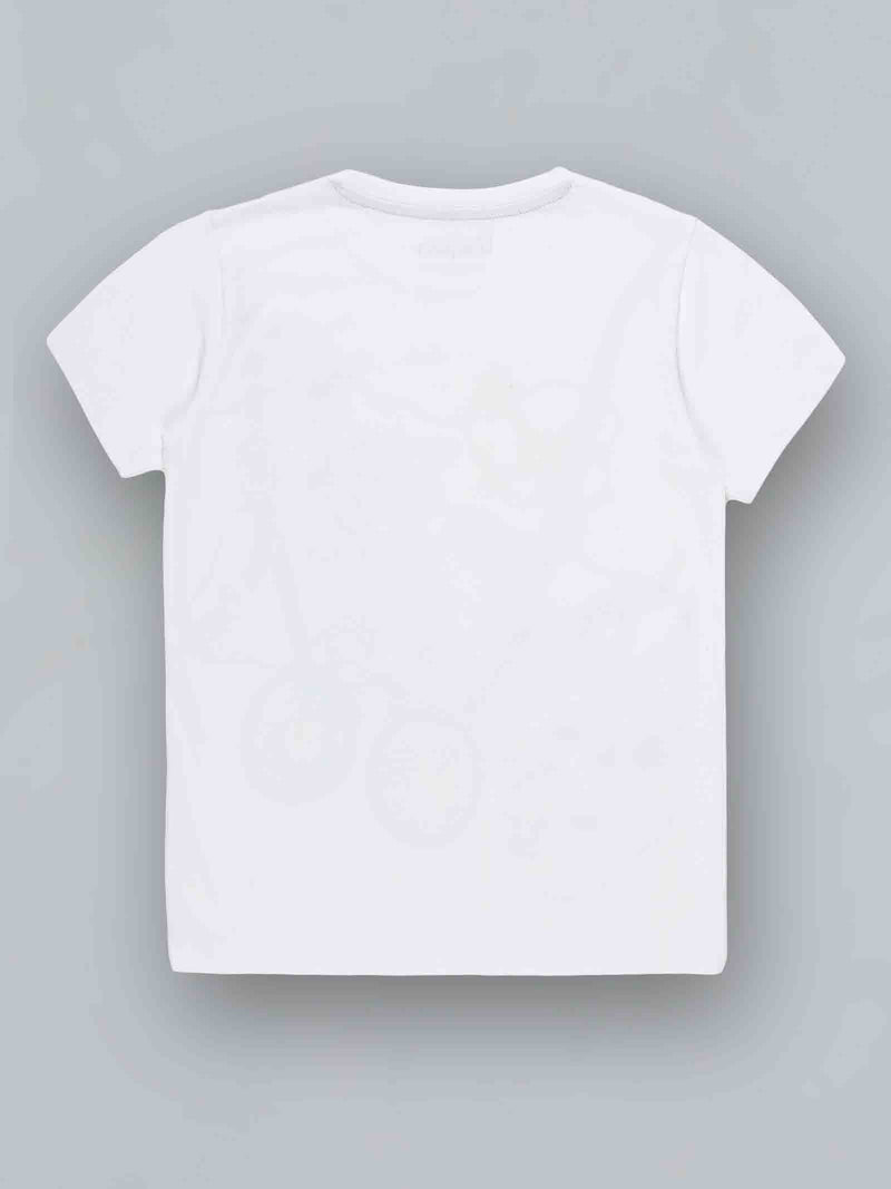 Kids White printed Casual Cotton T-Shirt