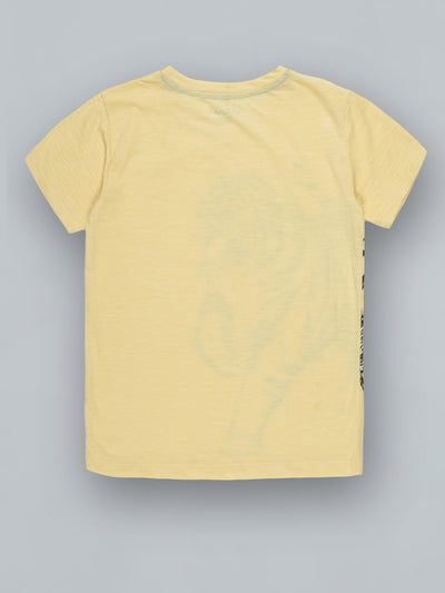 Kids Yellow Printed Casual Cotton T-Shirt