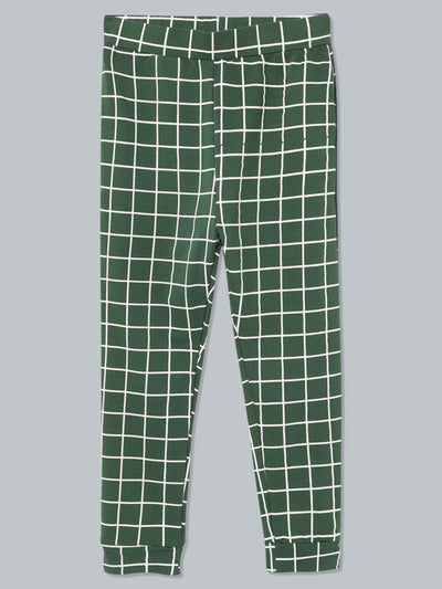 Kids Green Checked Track Pant