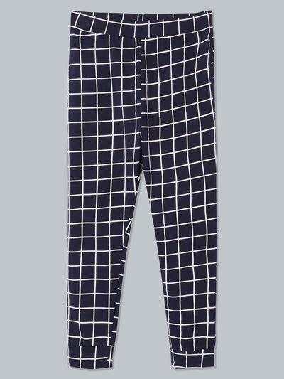 Kids Navy Blue Checked Track Pant