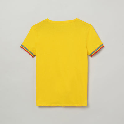Kids Yellow Solid Casual Cotton T-Shirt