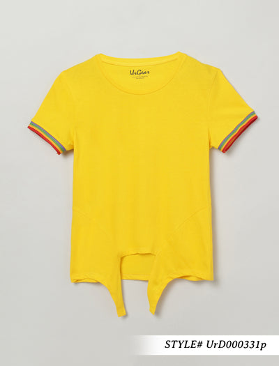 Kids Yellow Solid Casual Cotton T-Shirt
