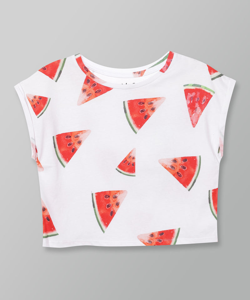 Kids White Printed Casual Cotton Top