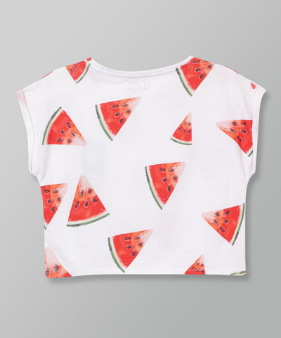 Kids White Printed Casual Cotton Top
