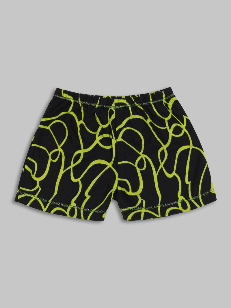 Kids Green Wavy Printed Shorts