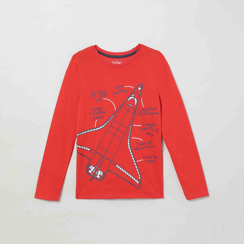 Kids Red Graphic Printed Cotton T Shirt