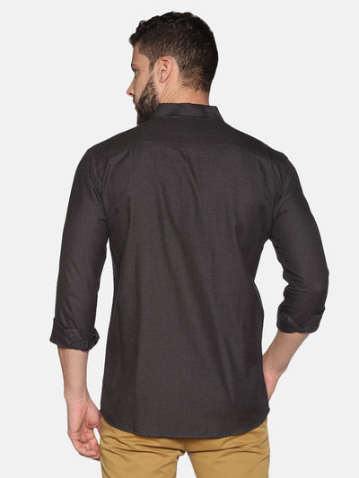 Men Black Melange Solid Casual Shirt