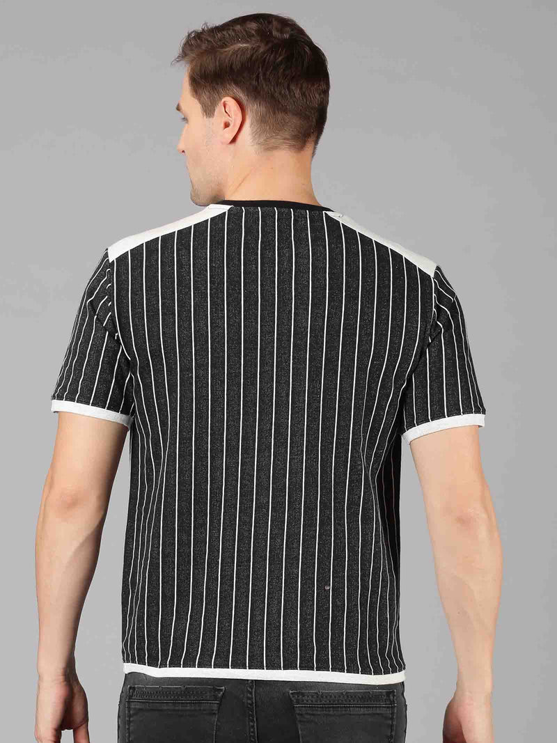 Men Black Stripes Round Neck T-Shirt