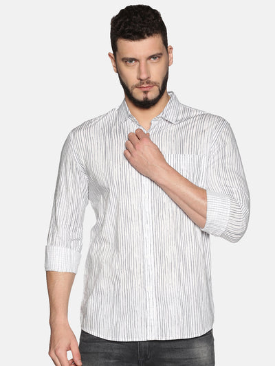 Men White Striped Casual Shirt