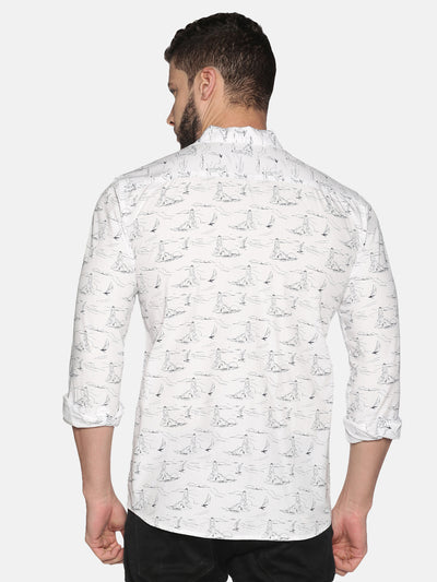 Men White & Navy Printed Casual Shirt