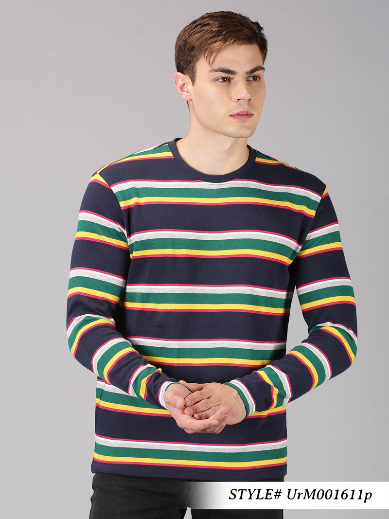 Men MultiColor Striped Round Neck T-Shirt