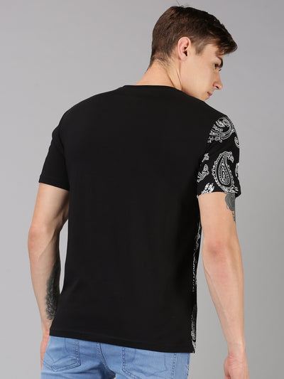 Men Black Printed Round Neck Casual T-Shirt