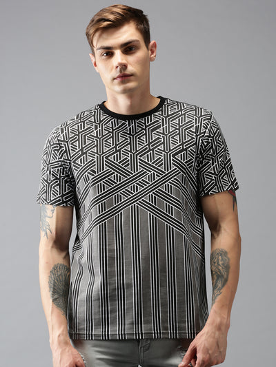 Men Black  Printed Casual Round Neck T-Shirt