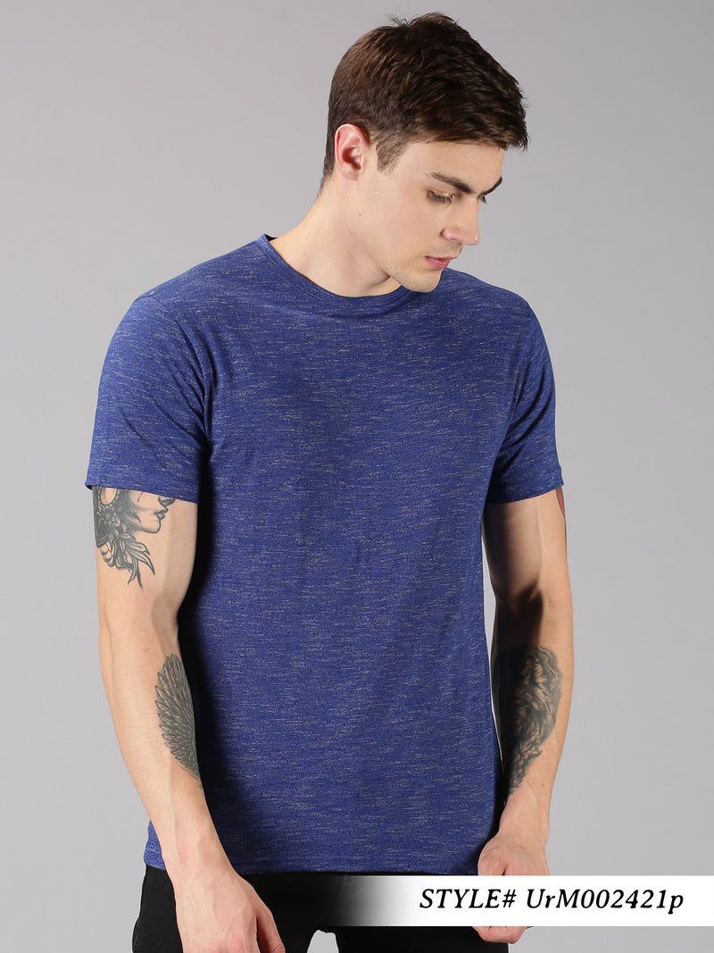 Men Blue Solid Round Neck T-Shirt