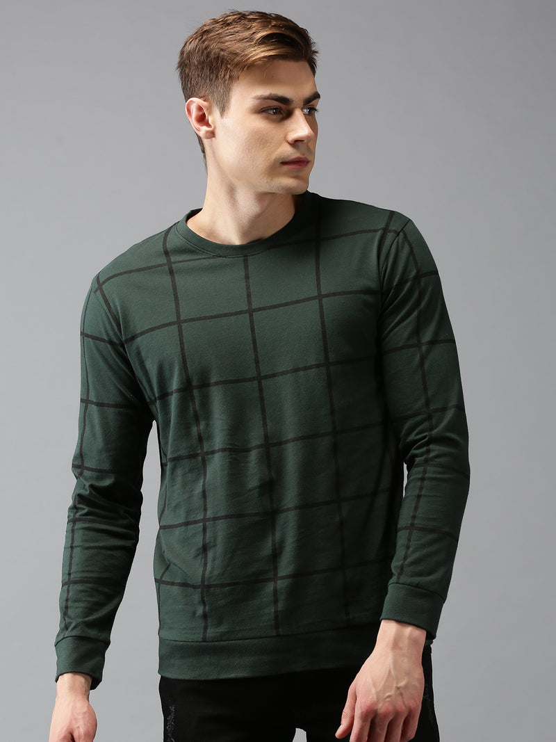 Men Green Checked Casual Full Sleeve T-Shirt