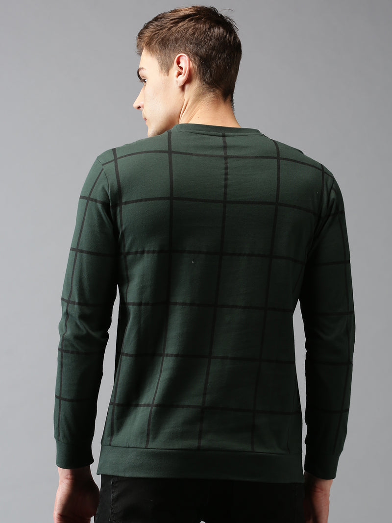 Men Green Checked Casual Full Sleeve T-Shirt