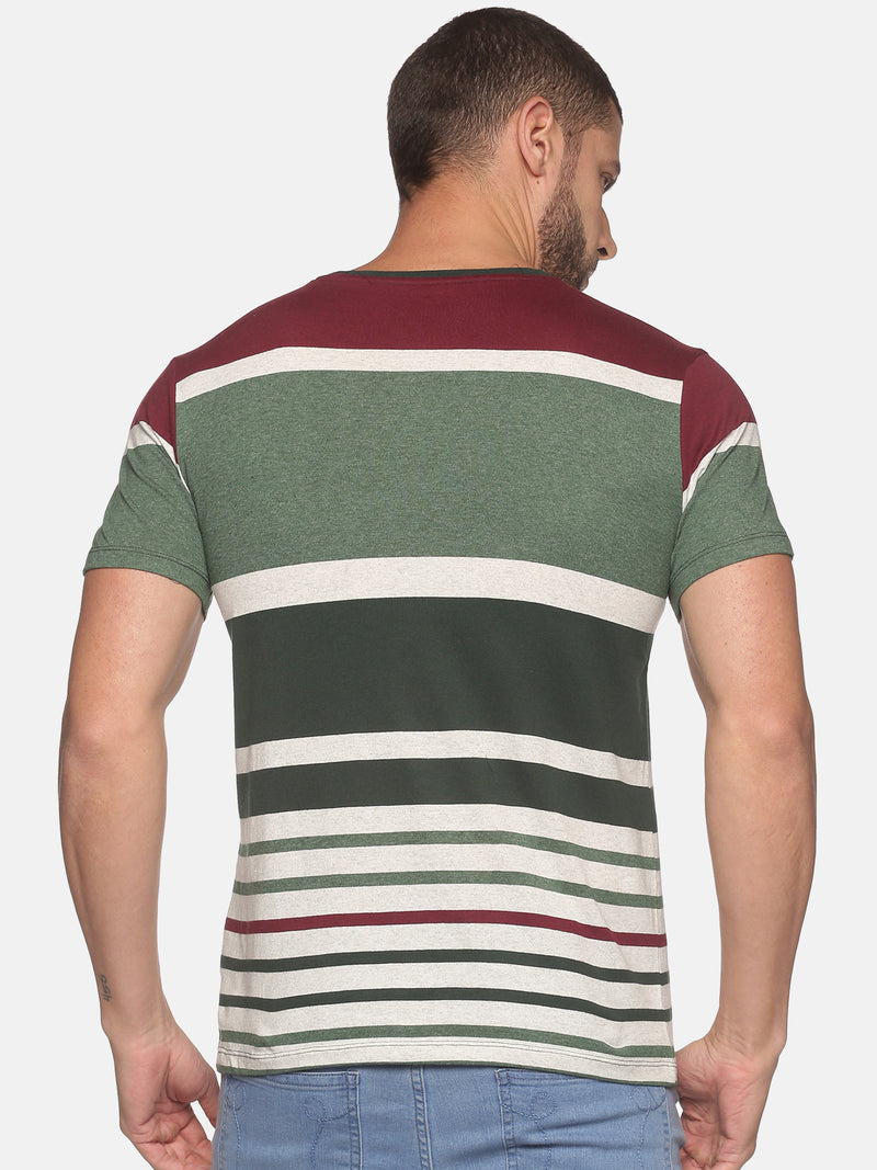 Men MultiColor Striped Round Neck Casual T-Shirt