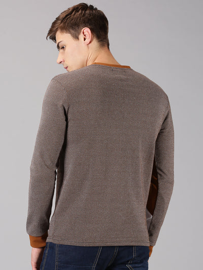 Men Brown ColorBlock Casual Round Neck T-Shirt
