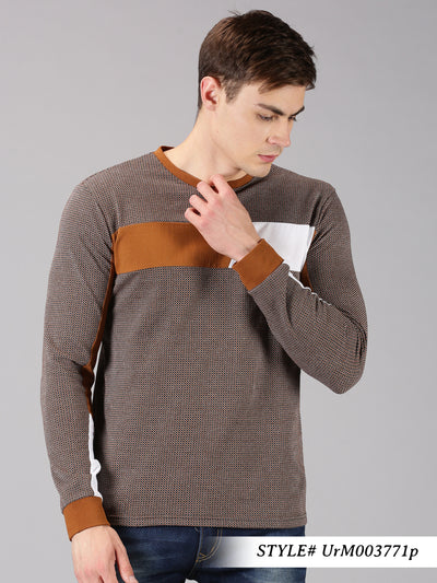 Men Brown ColorBlock Casual Round Neck T-Shirt