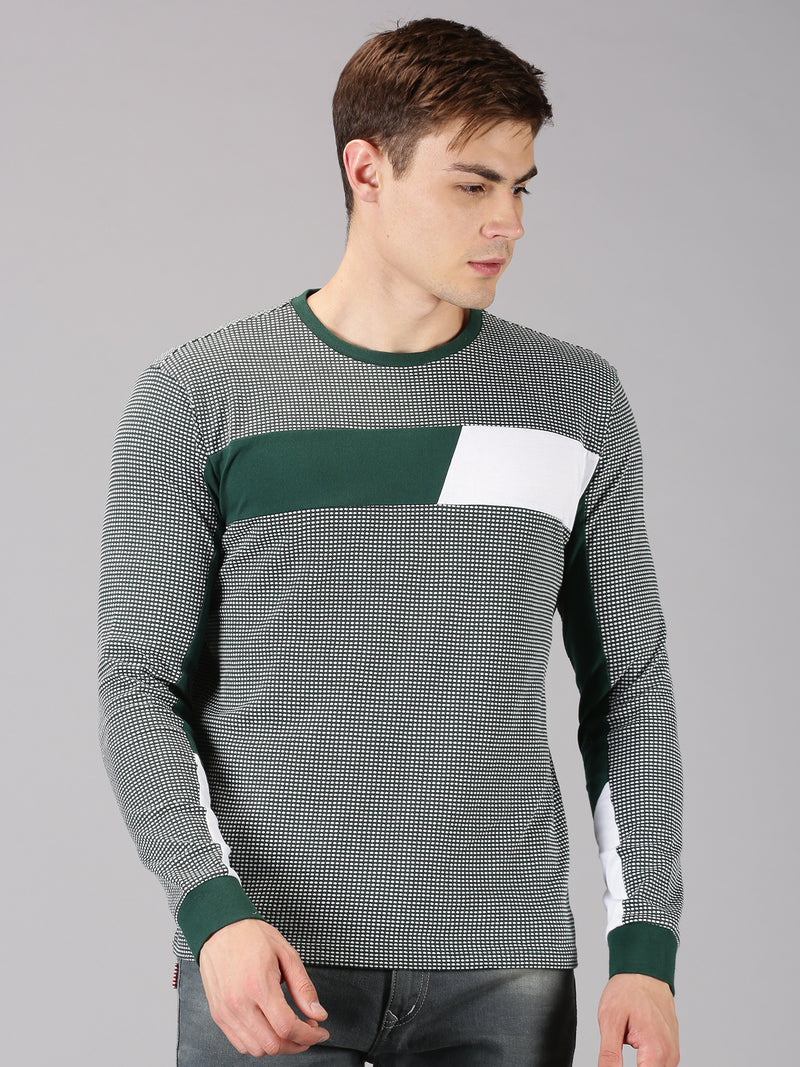 Men Green ColorBlock Round Neck Casual T-Shirt