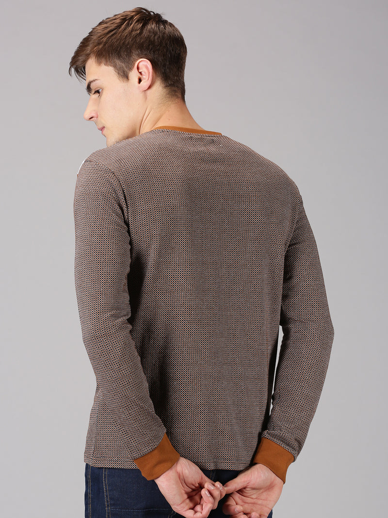 Men Brown & White ColorBlock  Round Neck Casual T-Shirt