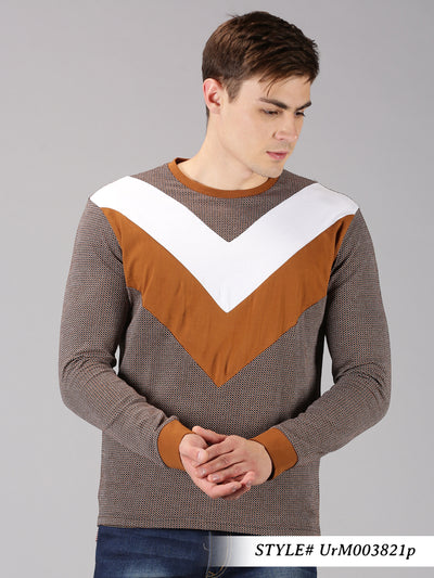 Men Brown & White ColorBlock  Round Neck Casual T-Shirt