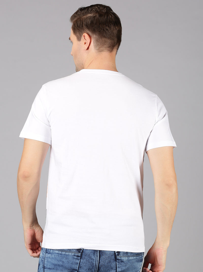 Men White Striped Casual Round Neck T-Shirt
