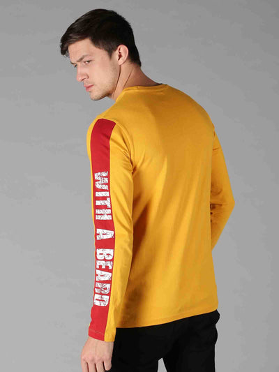 Men Yellow Printed Round Neck T-Shirt