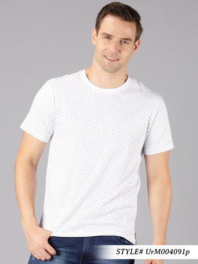 Men White Printed Round Neck T-Shirt