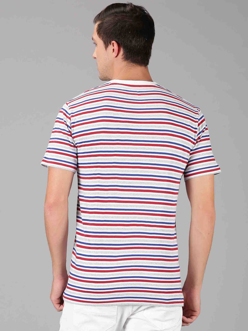 Men MultiColor Striped Round Neck T-Shirt