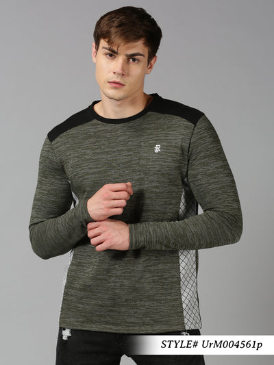 Men Green Color Block Casual Round Neck T-Shirt