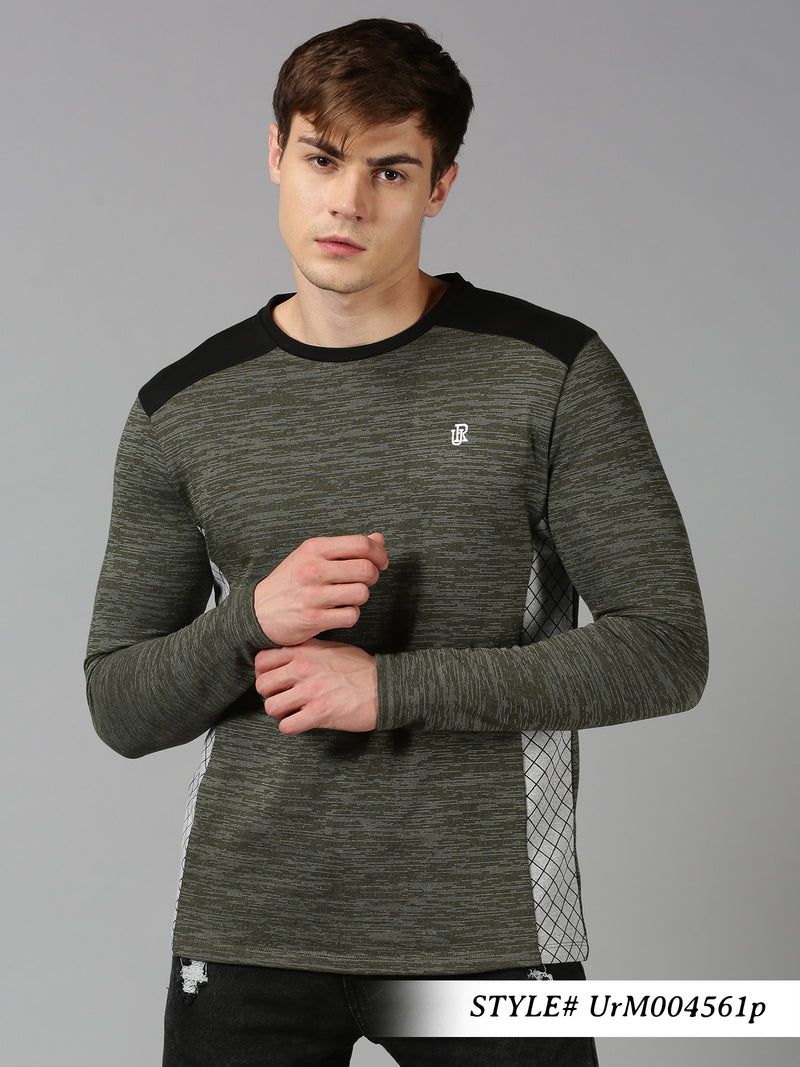 Men Green Color Block Casual Round Neck T-Shirt