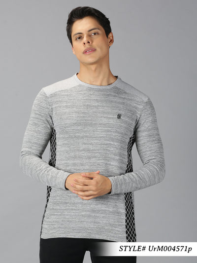 Men Grey Melange ColorBlock  Round Neck T-Shirt