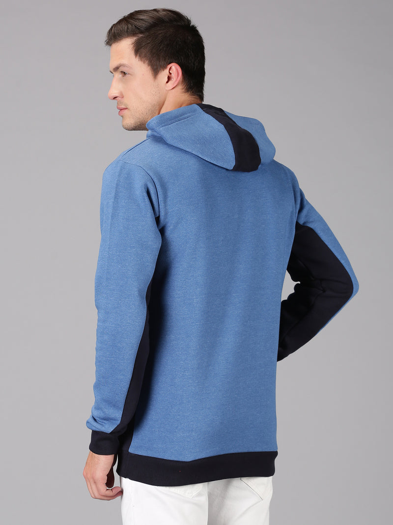 Men Blue Printed Hooded Neck Sweatshirt