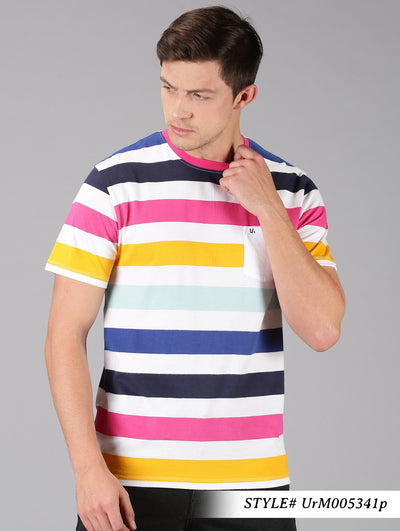 Men MultiColor Striped Casual T-Shirt