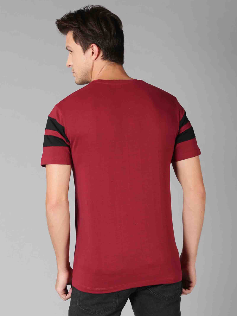 Men Maroon & Black Broad Stripes Round Neck T-Shirt