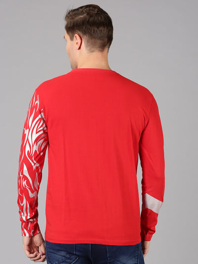 Men Red Animal Printed Round Neck Casual T-Shirt