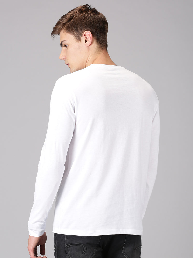 Men White Printed Round Neck Casual T-Shirt
