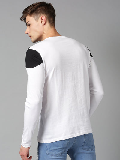 Men Black & White ColorBlock Round Neck T-Shirts