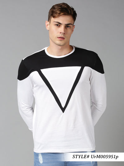 Men Black & White ColorBlock Round Neck T-Shirts