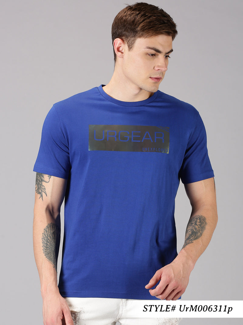 Men Blue Typography Printed  Round Neck T-Shirt