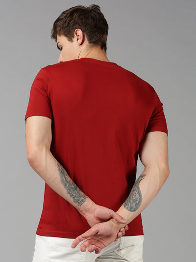 Men Red Printed Round Neck Casual T-Shirt