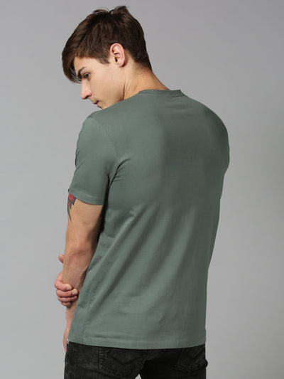 Men Green Printed Casual Half Sleeve T-Shirt