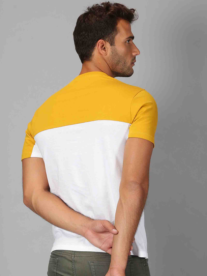 Men Yellow & White ColorBlock Round Neck T-Shirt