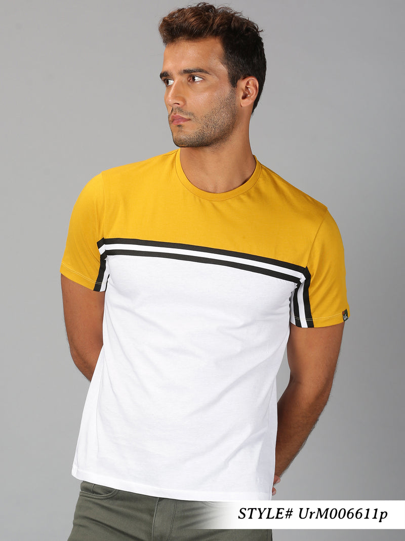 Men Yellow & White ColorBlock Round Neck T-Shirt