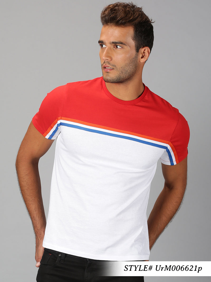 Men Red & White ColorBlock Round Neck T-Shirt