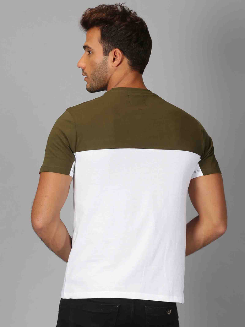 Men Green & White ColorBlock Round Neck T-Shirt