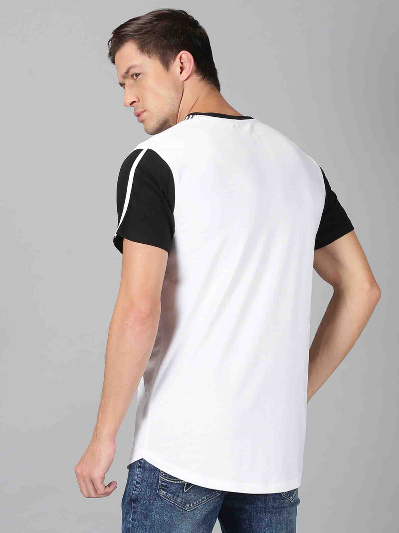 Men Black & White Striped Round Neck T-Shirt