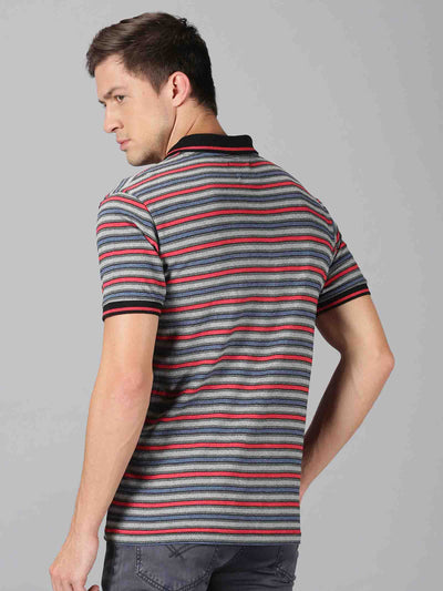 Men Multicolor Striped Polo Neck T-Shirt