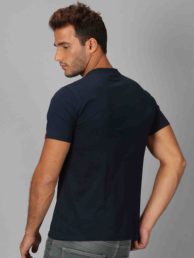 Men Navy Blue Printed Round Neck T-Shirt